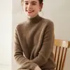 Suéter de Cachemira con Cuello Medio Alto y Hombro Raglán para Mujer Suéter Pulóver Grueso de Siete Agujas Holgado Suéter de Punto de Manga Larga para Mujer