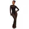 Estilo Europeo y Americano Transparente de Encaje Popular Empalme Redondo Femenino Sexy Chica Caliente Moda Casual Ajustado Vestido para Mujeres
