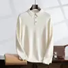 Suéter de Cashmere com Gola Polo Outono/Inverno 2026 para Homens, Pulôver de Lã Liso de Corte Solto para Negócios, Camada Base, Suéter de Tricô Tamanho Grande