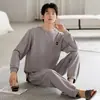 Pijama de hombre para primavera y otoño, color liso, cuello redondo, sencillo, casual, holgado, cómodo, se puede usar fuera, conjunto para estar en casa