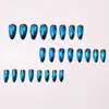 Manicura Europea y Americana de Longitud Media Rayas Azules de Rayo Parches de Uñas Postizas Difuminados Extraíbles Caja de 24 Piezas Manicura al por Mayor