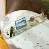 Estante retráctil personalizable para bañera, bandeja para toallas de baño, soporte para bañera de baño, estante de baño de lujo ligero, estante de almacenamiento