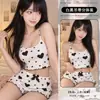 Camisola de Punto Canalé con Estampado Floral y de Corazones Estilo Europeo y Americano Diseño Dulce Ropa de Dormir Pura Tentación A703