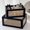 Cesta de almacenamiento de madera vintage, hecha a mano, de bambú y ratán, tejida a mano, para escritorio, cajón, libros, cosméticos, caja de almacenamiento.