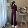 Conjunto Esportivo Casual de Alto Padrão Estilo Europeu para Mulheres Outono e Inverno 2026 Conjunto de Duas Peças Elegante com Top de Manga Longa e Calça de Pernas Largas que Rejuvenesce