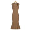 YPFF Tendência Vestido Longo Feminino Estilo Europeu e Americano Gola Quadrada Alça Estreita Cauda de Peixe Slim-fit Cintura Sem Mangas Base de Saia