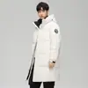 Chamarra de plumón de pato blanco de longitud media para invierno Enbu, abrigo con capucha para hombre, estilo pareja, abrigo grueso y cálido hasta la rodilla para hombre