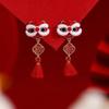 Brincos de orelha de leão vermelho 2025 Ano Novo Novo Estilo Chinês Estilo Nacional Brincos Longos Borla Ano Novo Brincos Festivos Femininos Outono e Inverno