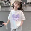 Camiseta de Verano de Algodón Puro Elegante Nueva para Niñas 2026 Camiseta de Manga Corta para Niños Atuendo de Verano Top de Manga Media de Verano