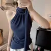 6195 # Top sin mangas sexy ajustado para chica popular, con cuello halter, hombros descubiertos y tirantes, versátil y adelgazante, con copas en el pecho