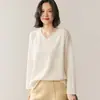 Suéter de Cashmere Solto e Relaxado com Borda Enrolada para Mulheres Gola V Pulôver Justo Suéter Básico Tricot Simples e Versátil