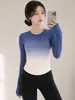 Camiseta de yoga de alto valor para mujer, color degradado, ajustada, adelgazante, top deportivo, manga larga profesional para correr, entrenamiento, fitness