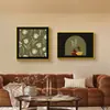 Pintura Decorativa Vintage para Sala de Estar Estilo Francés, Pared de Fondo para Sofá Maillard, Arte de Pared de Alta Gama, Mural Grande Blanco Estilo Mid-Century