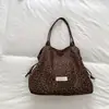 Bolsa de Tote Estilo Coreano Ins Personalidad Perezosa Estampado de Leopardo Gran Capacidad para el Trabajo y el Viaje Bolso de Hombro Único de Lona Moderno Chic