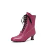 Botas Transfronterizas Punta Redonda con Cordones Estilo Europeo y Americano Botines Cortos para Mujer Talla Grande 7721