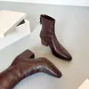 Botas Estilo Retro Francés de Tacón Grueso Puntiagudas Delgadas para Mujer Otoño Invierno Nuevas Versátiles Tacones Altos Pequeños Botas Chelsea Retro
