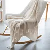 Design Estilo Ins Padrão de Folha Manta de Crochê Tricotada Xale Quente para Casa e Escritório Manta de Fio de Cor Pura