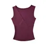 Colete casual sem mangas com decote V cruzado para mulheres, slim fit, que valoriza a silhueta, top de base, cor sólida, cintura alta, elástico, verão, para usar ao ar livre