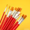Mango Rojo Cerda de Nylon Cabeza Plana Pincel para Pintura al Óleo Infantil Acrílico Acuarela Arte Mango de Madera Pincel de Pintura Industrial Pincel de Abanico para Pintura al Óleo Venta al por Mayor