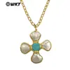 Wt-Jn346 Colgante Forma de Cruz de Molino de Viento con Concha, Amatista y Turquesa Cadena Delgada Collar Unisex