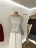 Wgwe9640 Guangzhou Shisanxing Moda Feminina Verão 2026 Novo Estilo Coreano Manga Curta Slim Fit Ombro a Ombro Top Camiseta