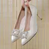 Zapatos de Moda para Boda de Celebridad de Internet de Doble Propósito 2025 Nuevos Más Vendidos de Satén con Pedrería para Mujer Punta Fina Tacones de Aguja Zapatos para Dama de Honor
