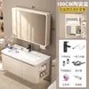 Juego de gabinete de baño color crema montado en la pared, con lavabo integrado de cerámica, adecuado para baños pequeños
