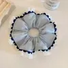 Goma para el pelo de encaje azul estilo coreano para mujer, Lazo para el pelo estilo perezoso, Grande, Elegante, Accesorio para el pelo versátil, Cuerda para el pelo, Flor para el pelo