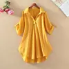 Camisa de Chiffon de Comprimento Médio e Manga Curta para Mulheres 2023 Verão Novo Tamanho Grande Solta Cintura Afinando o Visual Top de Chiffon para Mulheres Tendência