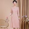 2023 início do outono novo rosa claro moda estilo estrangeiro mãe banquete vestido jovem feliz sogra plus size vestido