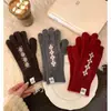 Guantes de Lana Fair Isle Rojos de Punto para Año Nuevo para Mujer, Jacquard Argyle Vintage, Cálidos, Separados por Dedos, Adecuados para Ciclismo, Compatibles con Pantalla Táctil