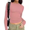 Camiseta Base Elástica de Manga Larga con Cuello Redondo Más Vendida en Aliexpress para Mujer, Top Versátil de Color Sólido Ajustado para Ventas Transfronterizas de Amazon