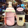 Taza de Agua con Correa de Doble Capa de Dibujos Animados, Vaso de Vidrio para Estudiantes al Aire Libre, Vaso de Vidrio de Plástico Sellado de Doble Capa, Vaso Portátil, Taza de Promoción Publicitaria