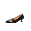 Sapatos de Salto Alto Médio Fino de Couro Caxemira com Strass Colorido Estilo Princesa de Luxo Novos Sapatos de Banquete de Salto Médio Fino Pontudos