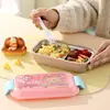 Lonchera de Plástico con Compartimentos de Dibujos Animados para Niños, Caja de Snacks de Frutas, Lonchera para Estudiantes con Tapa, Cubiertos, Tenedor y Cuchara