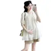 2026 Nuevo Conjunto de Verano para Maternidad Bordado Cuadrado Suelto Babydoll Camisa Conjunto de Tops de Maternidad