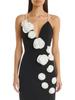 Vestido estilo corte francês de alta qualidade com alça de pérola no ombro vestido de bandagem design de flor tridimensional Vestido de festa e noite para mulheres
