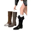 Otoño 2026 Nuevas Botas de Moda Hasta la Rodilla de Cuero Suave Gamuza Botas de Tacón Cuadrado Usables de Dos Maneras Botas de Moda de Tacón Medio