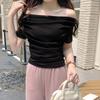 Top de um ombro só e ombro a ombro para mulheres, Novo estilo Verão 2026, Camiseta Preta e Cinza, Estilo de alta qualidade, Slim Fit, Manga curta