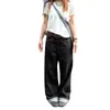 Jeans Preto Retrô Americano com Rebites Masculino Feminino High Street Senso de Design Solto Emagrecedor Caimento Longo Pronta Entrega Dropshipping