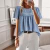Camisa Feminina Transfronteiriça Kaikuo Amazon Primavera/Verão 2026 Comércio Exterior Casual Cor Sólida Gola Redonda Manga Curta