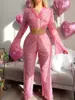 Conjunto de Lencería Sexy Transfronterizo Europeo y Americano para Comercio Exterior Uniforme de Pasión para el Día de San Valentín Pijama Transparente con Estampado de Amor para Mujer