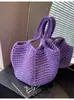 Bolso Tejido de Algodón Vintage con Hombro Nuevo Bolso de Mano de Paja Hecho a Mano a Crochet Gran Capacidad Bolsa de Playa para Vacaciones