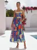 Vestido de Tirantes Estampado de Lino Estilo Vacaciones Casuales Nuevo 2025 Transfronterizo Europeo y Americano Amazon Aliexpress Sitio Independiente