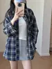 Camisa de Xadrez Estilo Preguiçoso Solto Retrô Proteção UV Feminina Outono Inicial Novo Estilo Coreano Simples Manga Longa Roupa de Proteção Solar