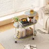 Mesa auxiliar de sofá de madera maciza con ruedas, mesa de centro con carrito móvil, mueble auxiliar de mármol con placa de roca para sala de estar, mueble para té