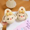 Chinelos de Algodão Infantis de Inverno Coelho Fofo Forro de Pelúcia Quente Estilo Pai-Filho Meninas Casa Antiderrapante Solado Grosso Sapatos de Algodão para Bebê