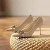 Outono de 2025 Novo Elegante Francês Banquete Bico Fino Salto Alto Design de Celebridade da Internet Estiloso Salto Fino Sapatos de Salto Único para Mulheres