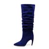 Botas altas hasta la rodilla de tacón alto con punta afilada de exportación transfronteriza europea y americana, talla grande, botas de caña plisadas, mangas de aspecto adelgazante para pantorrilla, botas de media caña para mujer