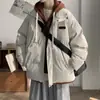 Jaqueta acolchoada de algodão falsa estilo americano duas peças para homens, casaco puffer com capuz moderno de inverno, corte solto para adolescentes